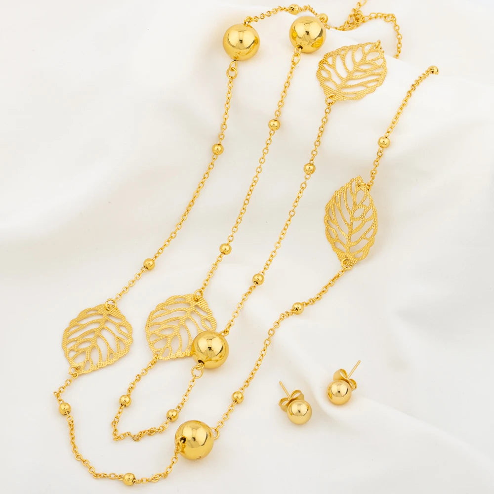 Gold Plated Long Chain for Women Fashion Necklace Copper Round Bead Geometry Pendant Party Wedding Waist Chain Jewelry Accessory