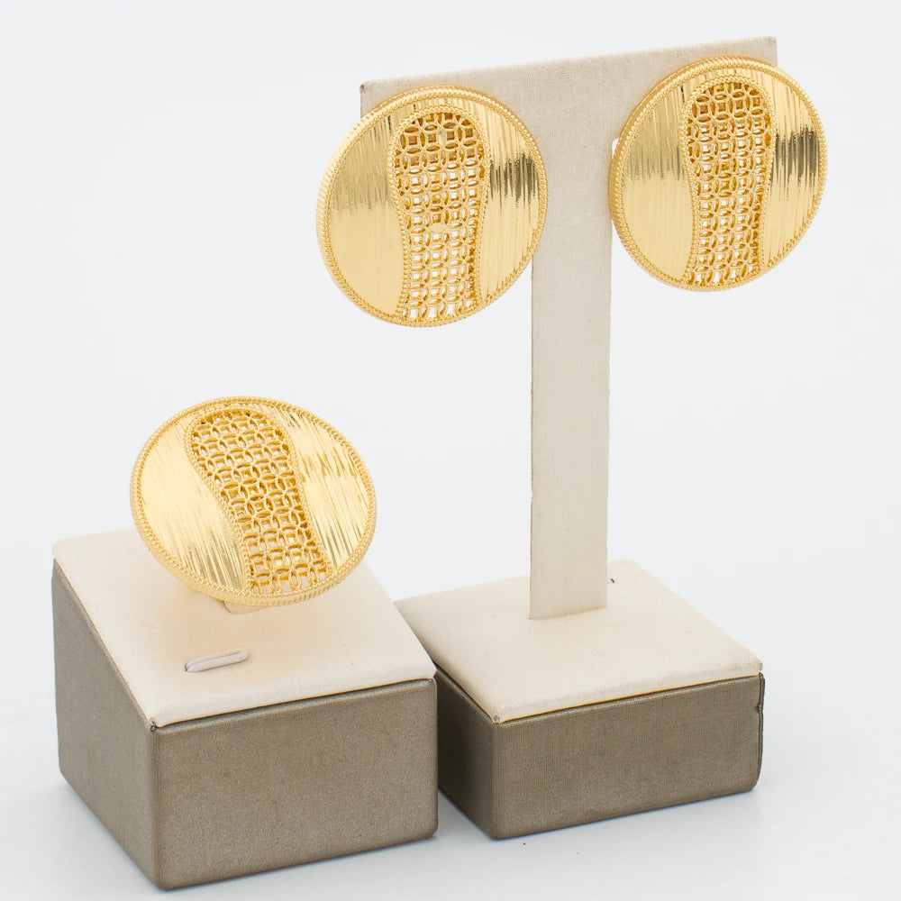 Earrings Necklace Jewelry Set for Women 18k Gold Plated Clip Earrings and Finger Ring 2Pcs Set for Engagement Daily Wear Gifts