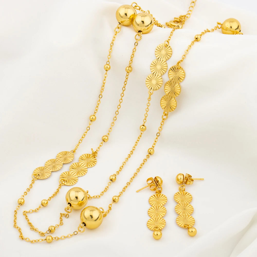 Gold Plated Long Chain for Women Fashion Necklace Copper Round Bead Geometry Pendant Party Wedding Waist Chain Jewelry Accessory