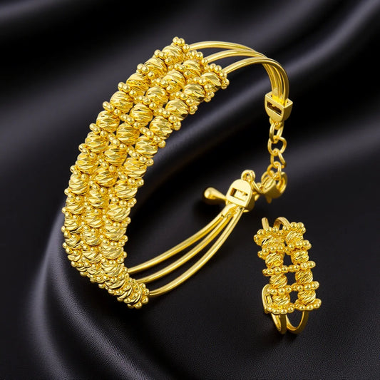 Stainless Steel Multi Layer Gold Color Beads Bracelets Charm Women 18K Gold Plated PVD Waterproof Jewelry Wedding Party Gift