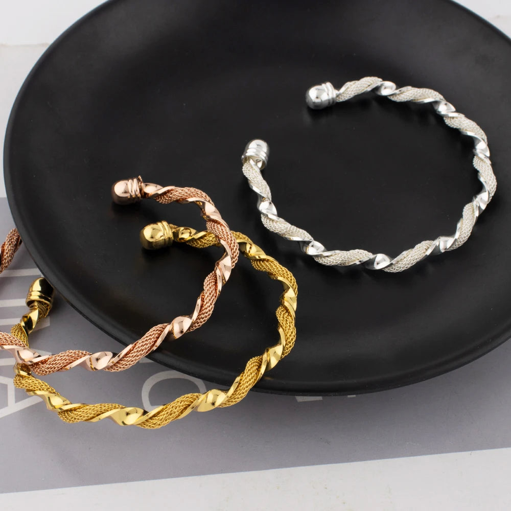 Trendy Coppr Open Bangles Charms Line Bracelet For Europe and America Women Fashion Adjustment Size Jewelry For Party Wedding
