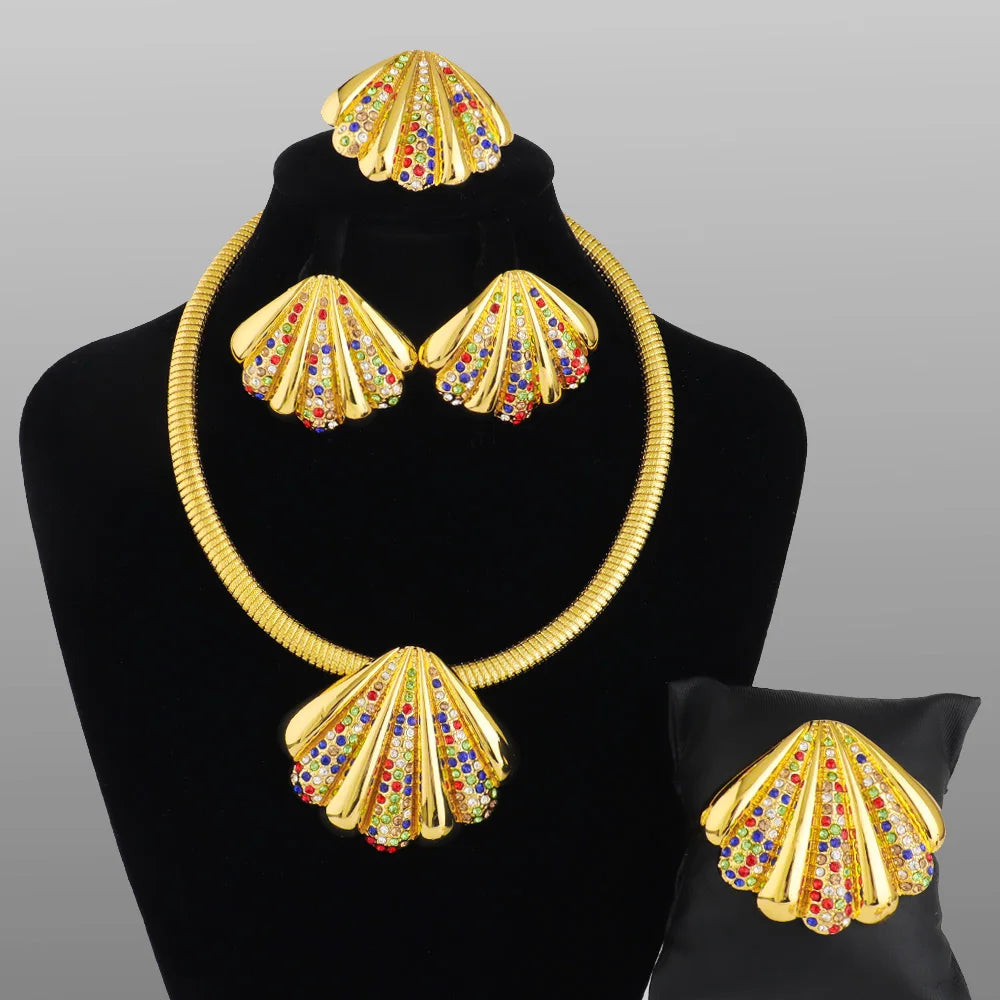 Conjunto de 4 joyas con forma de estrella de mar, pendientes, colgante, collar y pulsera, bañadas en oro de Dubái, joyería de lujo nigeriana italiana.