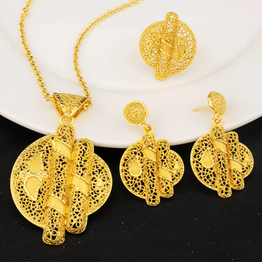 Dubai 24k Gold Plated Jewelry Sets for Women Indian Bridal Costume  Jewelry Wholesale Nigerian Wedding Party Gifts