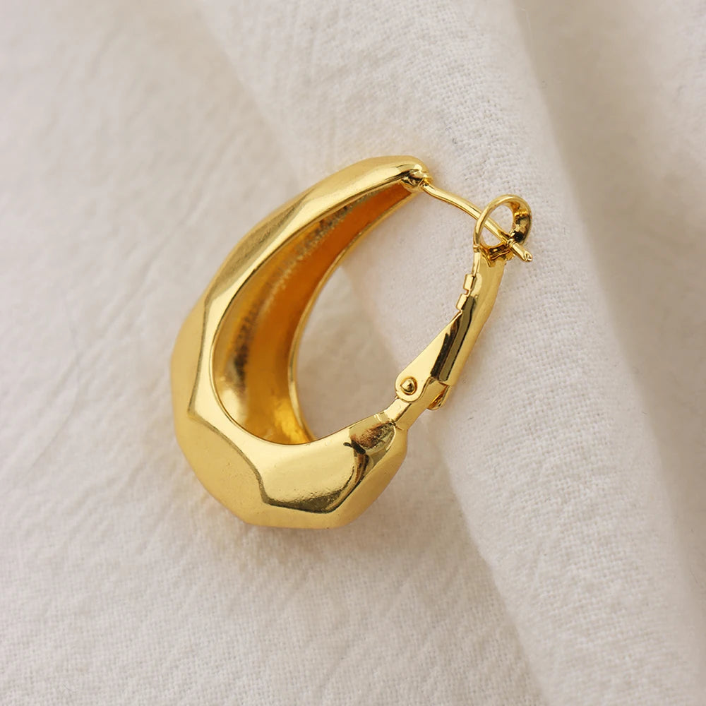 Smooth Chunky Tone Round Hoop Earrings for Women Girls Thick Wide Metal Statement Vintage Jewelry Gift Earring Set Chic