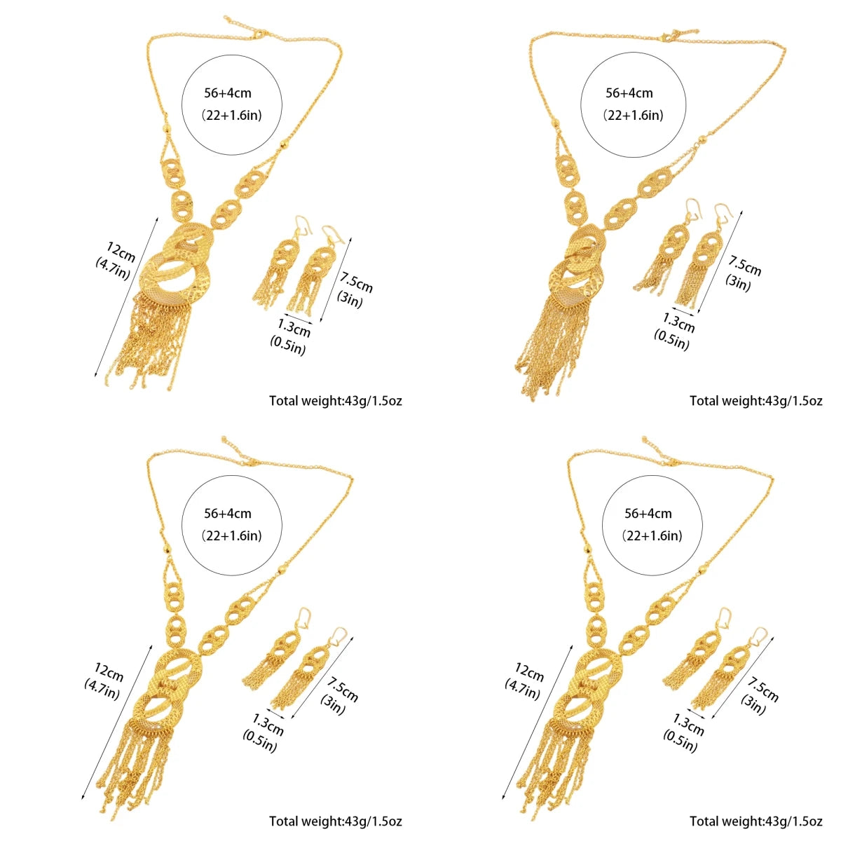 Dubai Luxury Gold Color Tassels Necklace Earrings Sets For Women Mid East India 8-Shaped  Jewelry Gifts For Party Mother