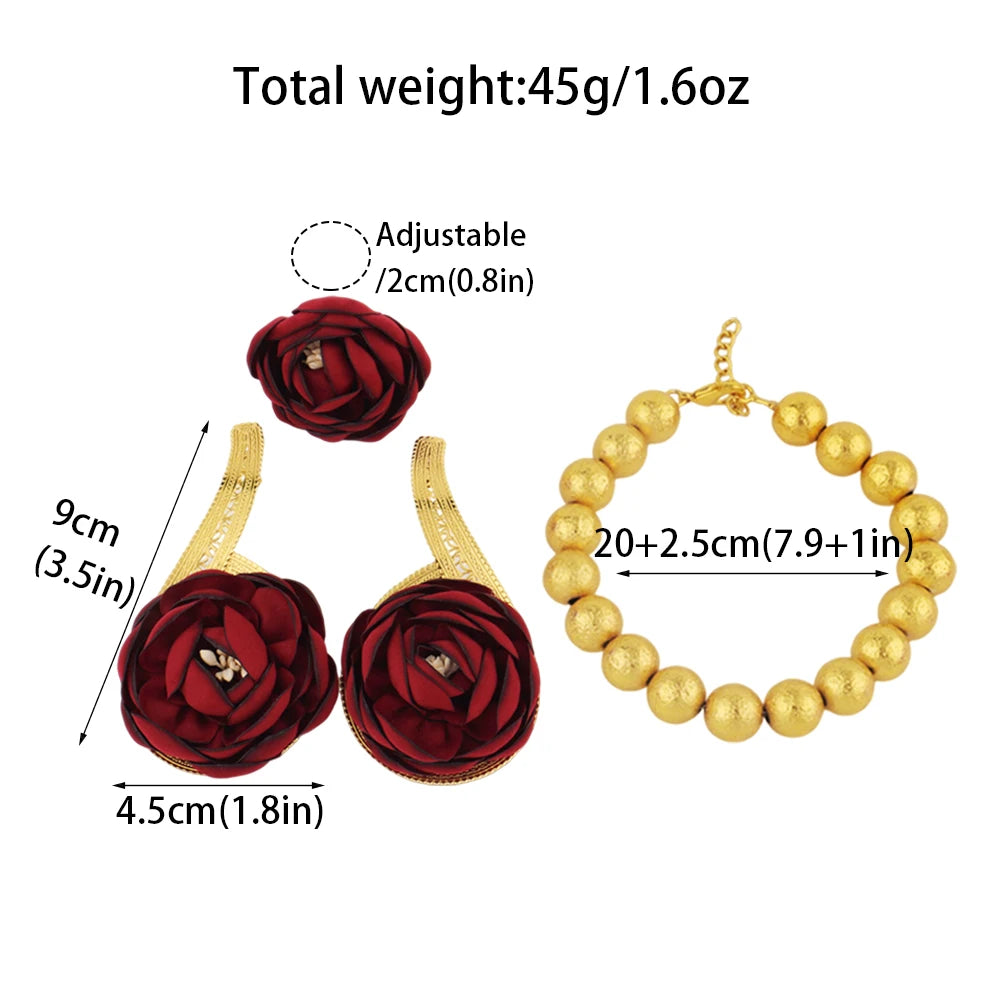 Gold Plated Romantic Wedding Women Jewelry Set of Necklace Earrings Bangle Pretty Fashion Girl Jewelry Gift for Party