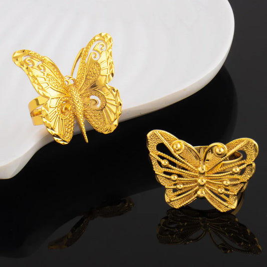 Ethiopia Arab Dubai Gold Plated Butterfly Rings Women Rings Dubai Ethiopia Luxury Big Ring Suitable For Wedding And Party Gifts
