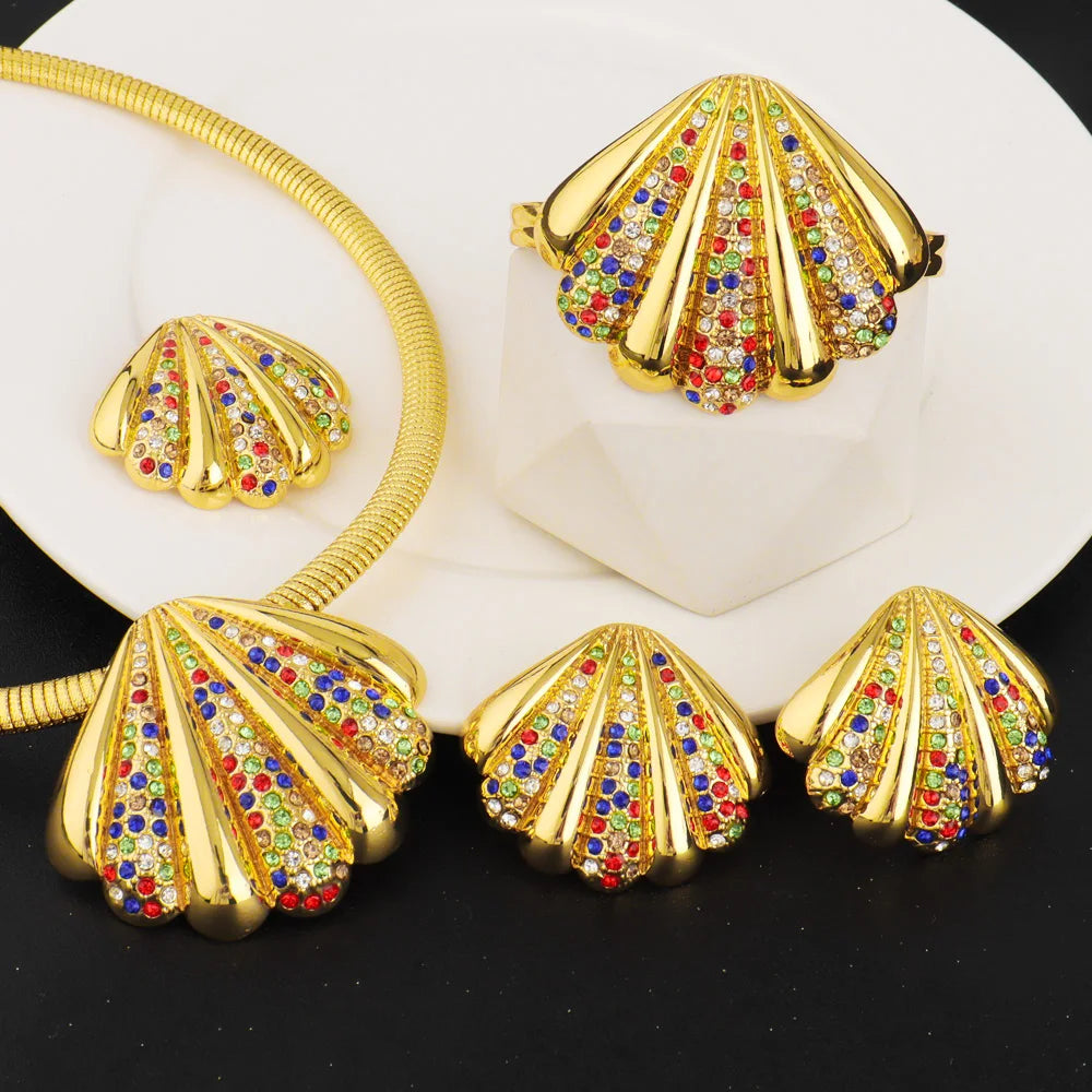 Conjunto de 4 joyas con forma de estrella de mar, pendientes, colgante, collar y pulsera, bañadas en oro de Dubái, joyería de lujo nigeriana italiana.