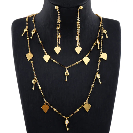 Fashion Classic Gold Plated Long Necklace Chain Earrings Set for Women Girl Dubai Shine Jewelry Gift for Party Wedding Bride