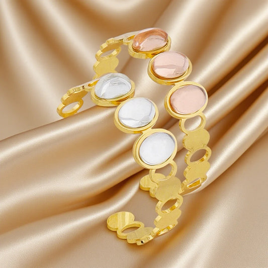 Luxurious High-quality Stainless Steel Gold Color Cuff Bracelet Bangle for Women Gold Plated Waterproof Jewelry Gifts