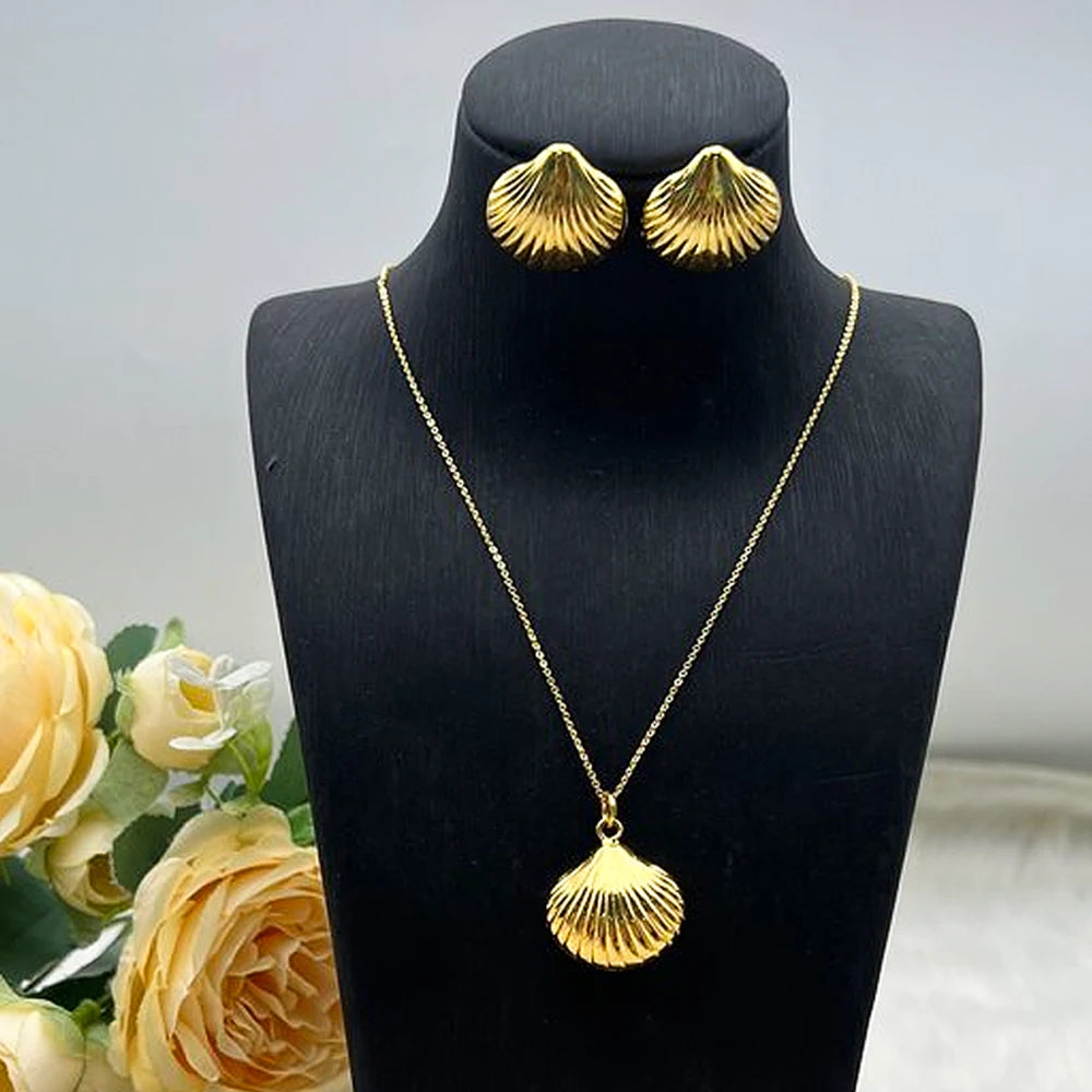 Ocean Series Gold Color Shell Earrings Necklaces For Women Girls Fashion Pendant Necklace Beach Female Summer Jewelry Accessory