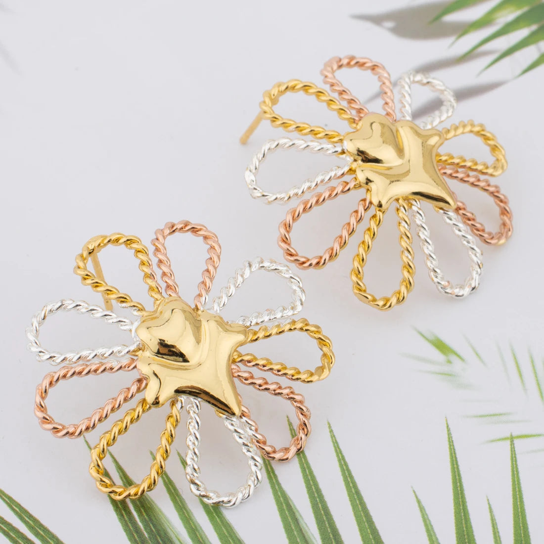 2025 New Women's Earrings Bracelets Necklace and Ring Luxury Flowers Shape Colorful Jewellery Set For Party Women's Day Wedding