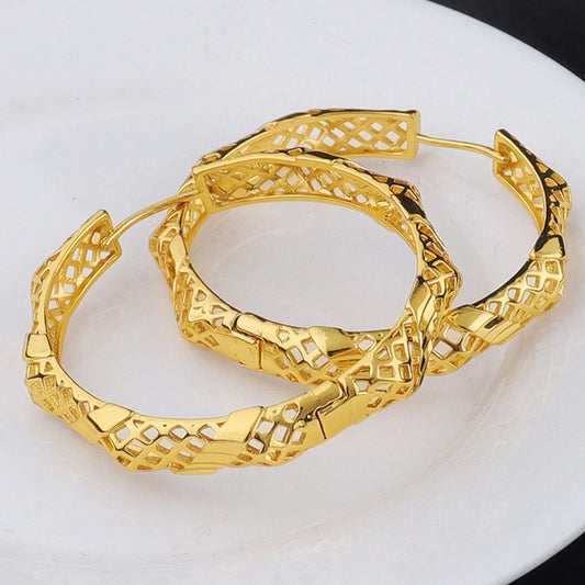 Luxury 24K Gold Plated Earrings for Women Large Circle Earring Stainless Steel Gold Color Chunky Dome Earring Wedding Gifts