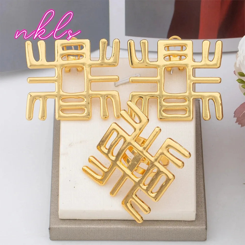 Nigeria Women Earrings and Ring 2Pcs Jewelry 4Set for Ethiopia Party Weddings Finger Ring for Daily Wear Easter Dress up
