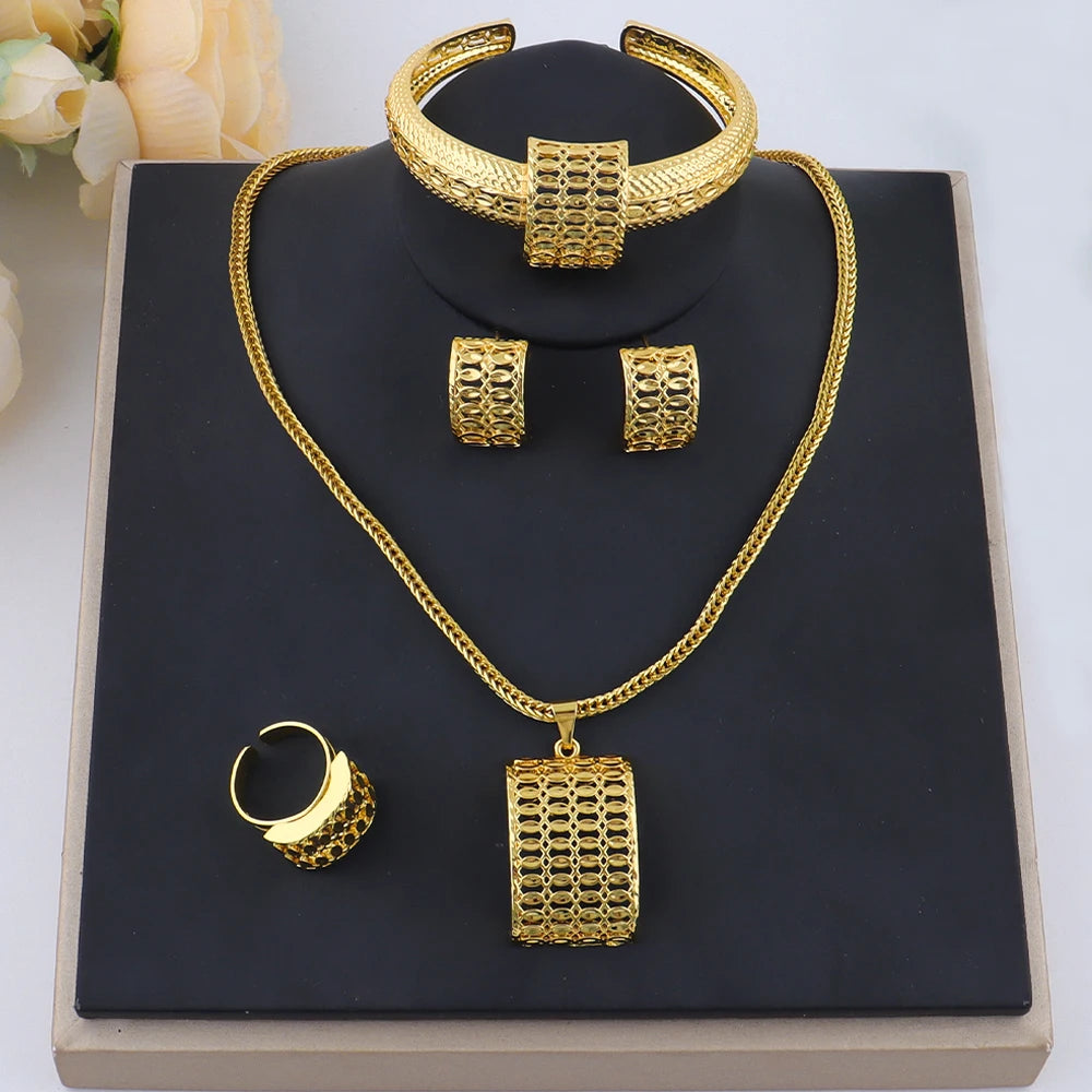 New Dubai African Jewelry Set Luxury 24K Gold Color girls jewelry set for Women Waterproof Beach Party Jewelry Summer