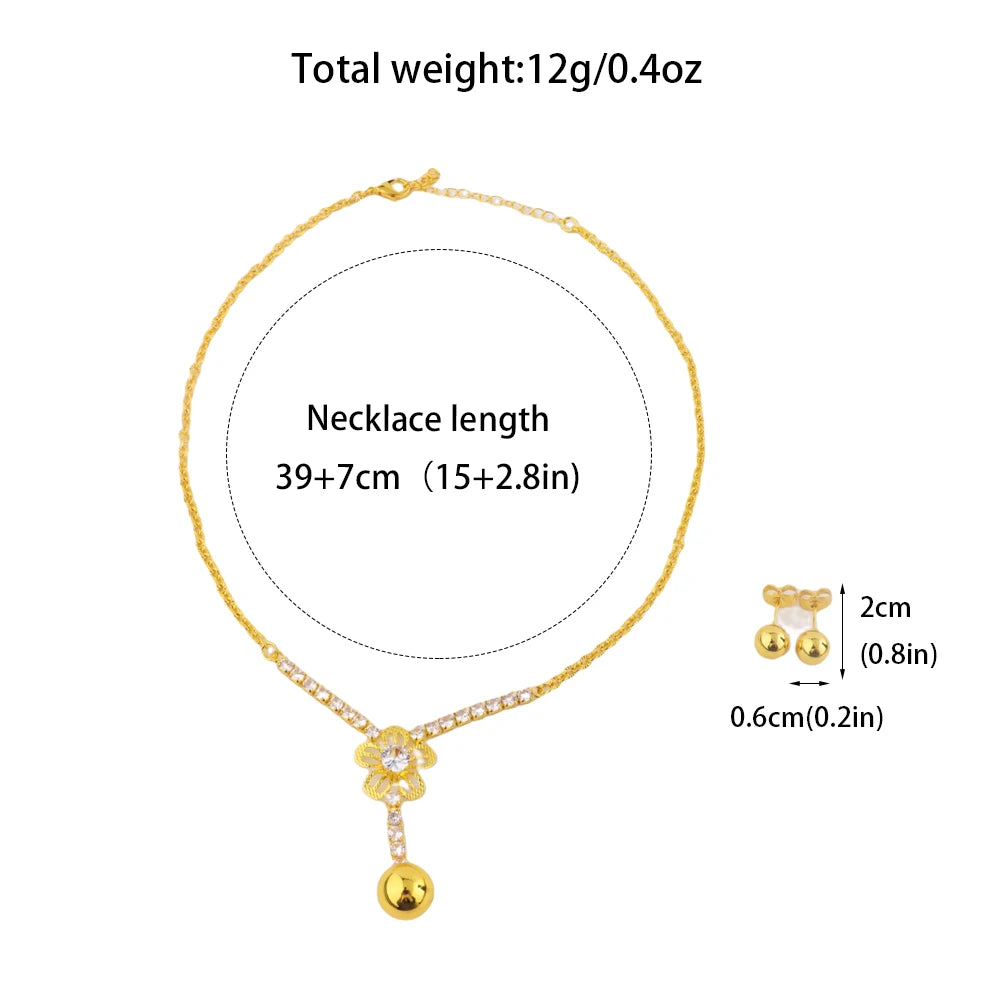 France Delicate Zircon Necklace Earrings For Women Girls Old Money Wind Gold Color Clavicle Chain Jewelry Set For Summer Wear