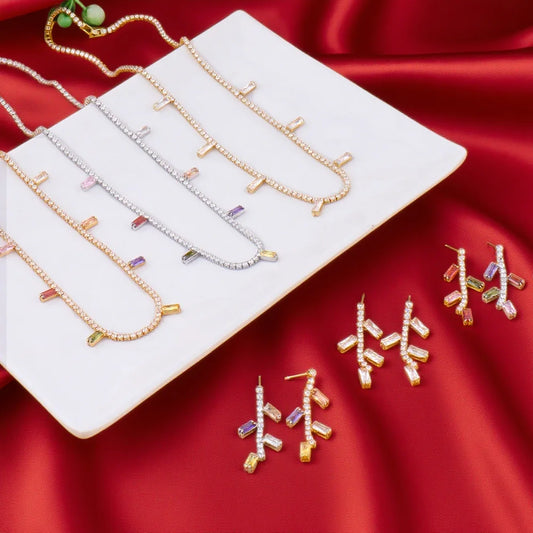 Fashion Colorful Cubic Zirconia Stainless Steel Necklace For Women 18K Gold Plated Fashion Waterproof Jewelry Gifts