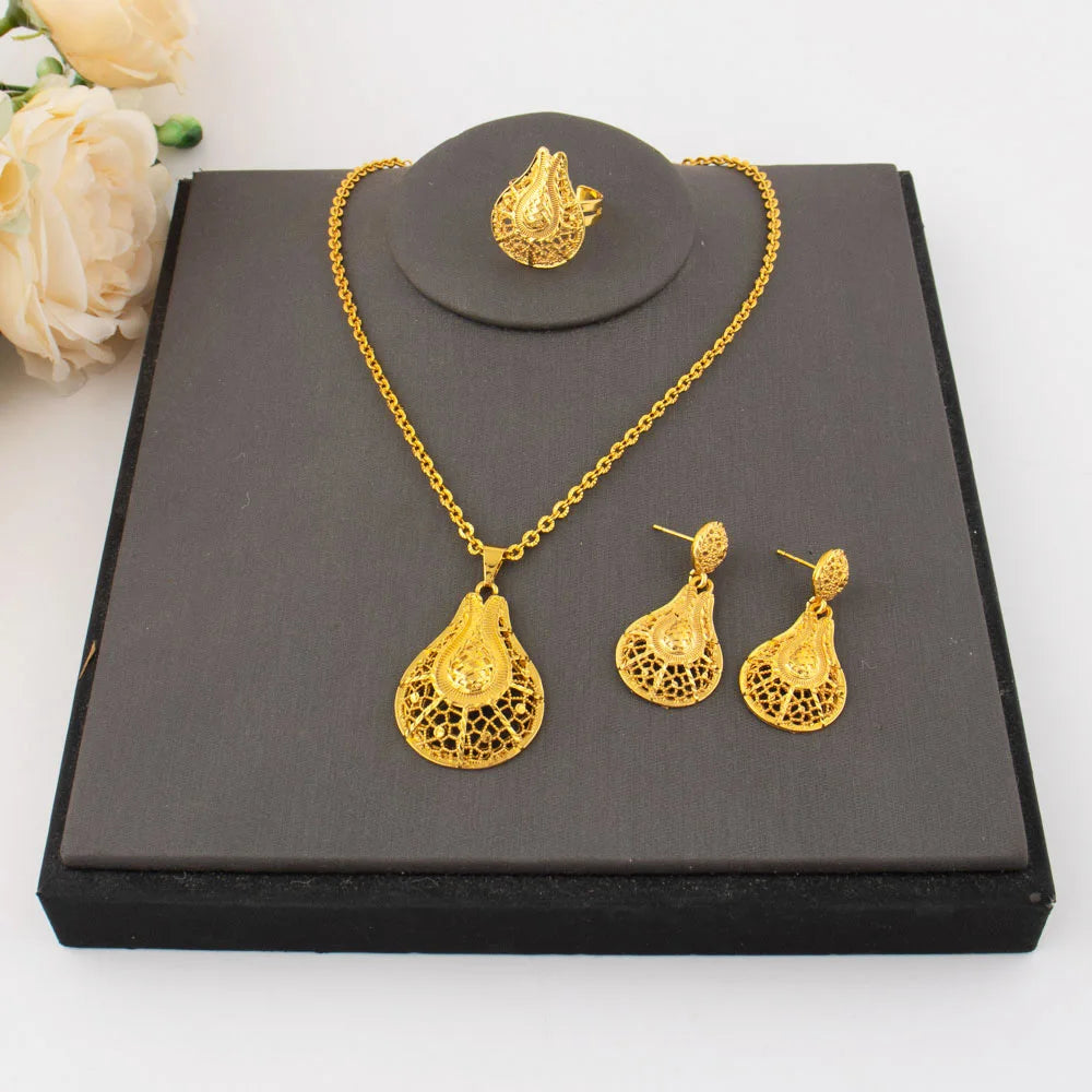 Arab New Style Women Jewelery Set Nigerian Senior Earrings Luxury Necklace Ring Apply to Mother's Day Gift Seasonal Promotion