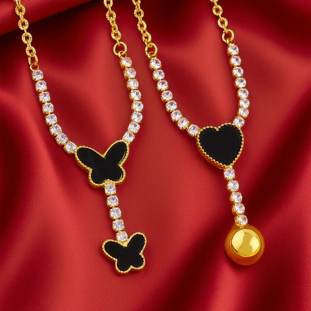 Heart Necklace Chain Jewellery Butterfly Necklace For Women New Girls Choker Clavicle Chain Trendy Charm Party Jewelry Gifts