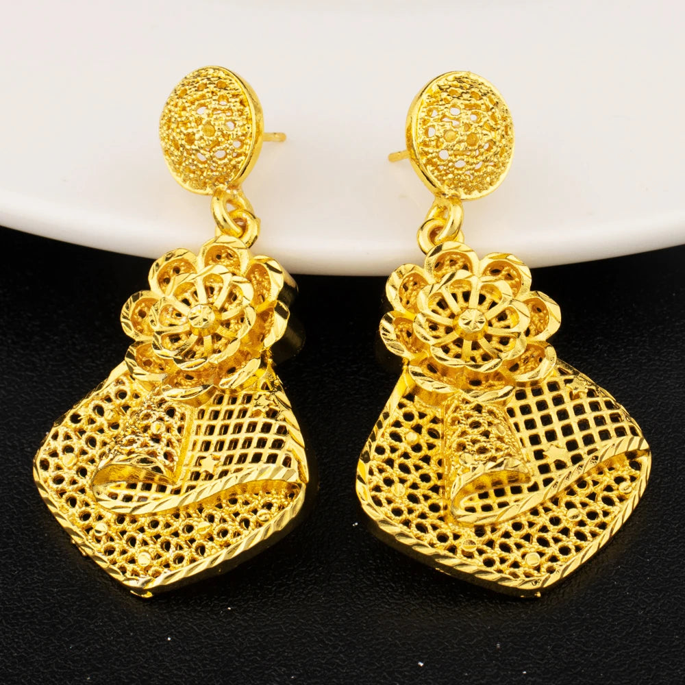 Luxury 18k Gold Plated Jewelry Set for Women Wedding Italian Jewellery Sets Bride Necklace and Earrings Ring Set Wholesale