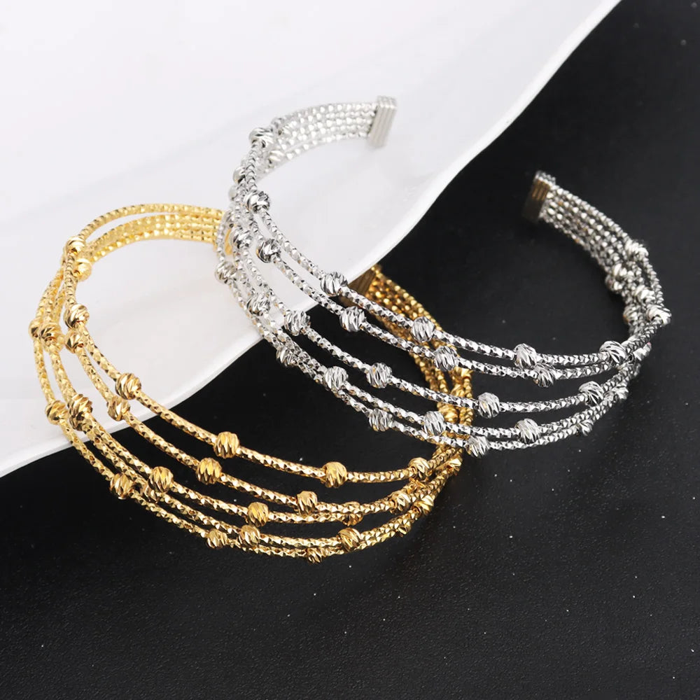 France Exquisite Woman Bracelet And Ring Africa Classical Multi Chain Multi Beads Jewelry Set Party Wedding Engagement Gift