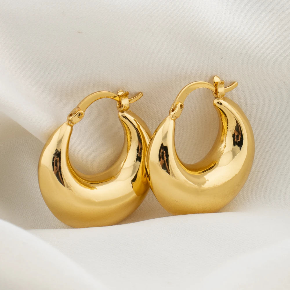 Round Thick Hoop Earrings for Women 25/30mm Smooth Ear Buckle Copper Piercing Earings Daily Wear Birthday Gifts Fashion Jewelry