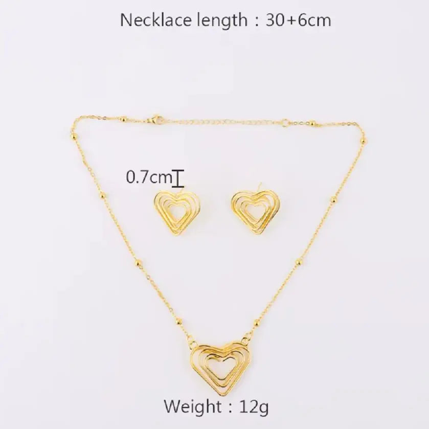 Heart Hollow Earrings & Necklace Set for Women, France Trendy Gift for Party Wedding, Exquisite Jewelry Women Set