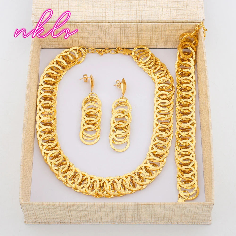 Fashion Thick Chain Jewelry Set Women Plated Drop Earrings Necklace Bracelet High Quality African Wedding Jewelry Gift
