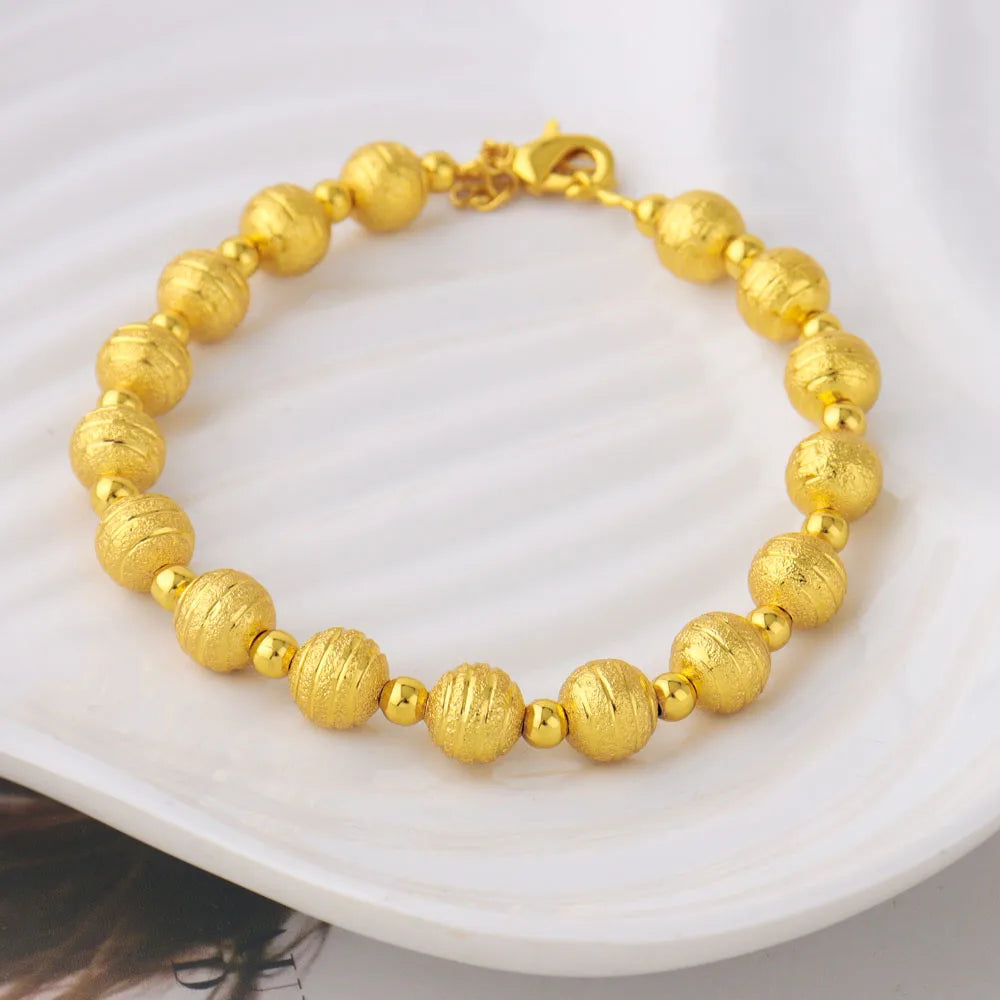 Gold Color Women Dubai Bangle Ghana Fashion Bead Chain Bracelet Waterproof Jewelry Noble Female Accessories Party Easter Gift