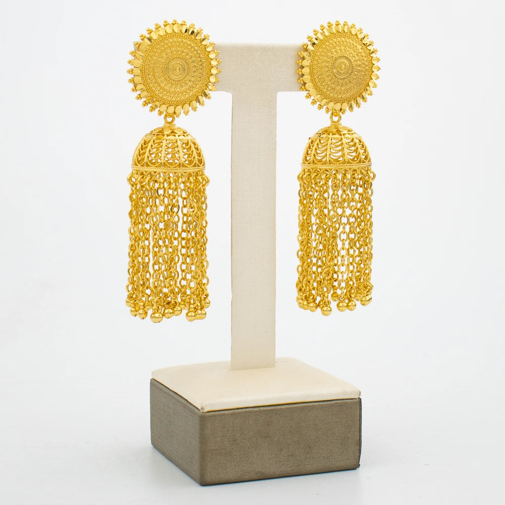 Hoop Earrings for Women 3D Design Tassel Drop Earrings 18k Gold Color Dubai African Party Earrings Accessory for Weddings Gifts