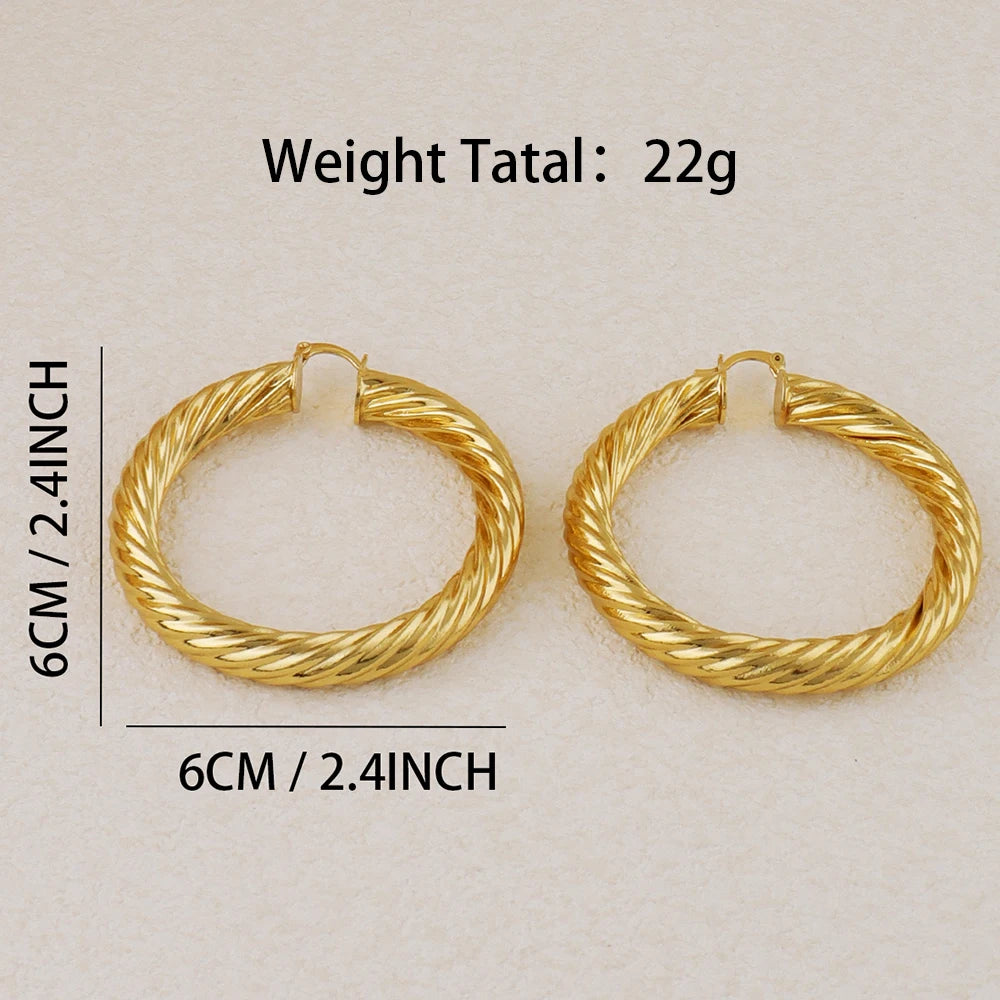 Vintage Twisted Hoop Earrings 6CM African Big Earrings for Women Gold Plated Stainless Steel Party Jewelry Accessories
