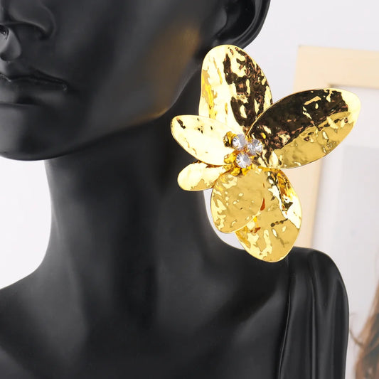 Exaggerated Punk Irregular Alloy Petals Earrings ring for Women Fashion Exaggerated Design Party Jewelry Party Gifts