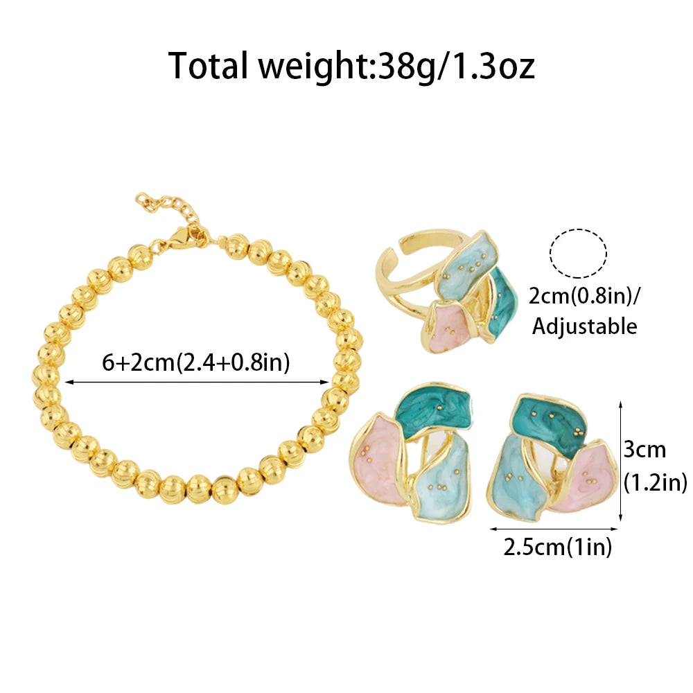 Colorful Earrings Ring Gold Color Bangle For Women Congo America Trendy Jewelry Set Advanced Shine Gift of Party Wedding Casual