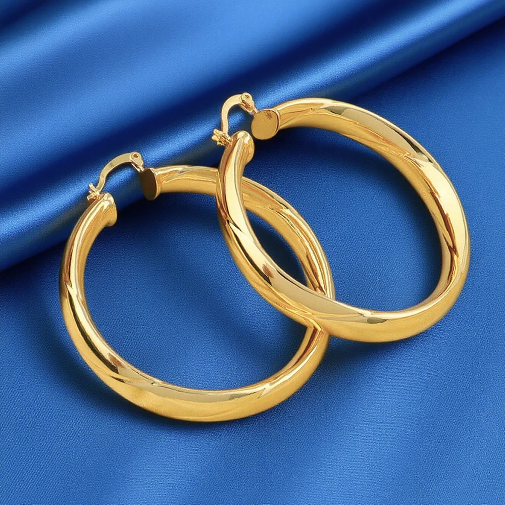 Fashion Glossy Stainless Steel Chunky Hoop Earrings 18K Gold Plated Geometric Circle Earring Vintage Wedding Party Jewelry