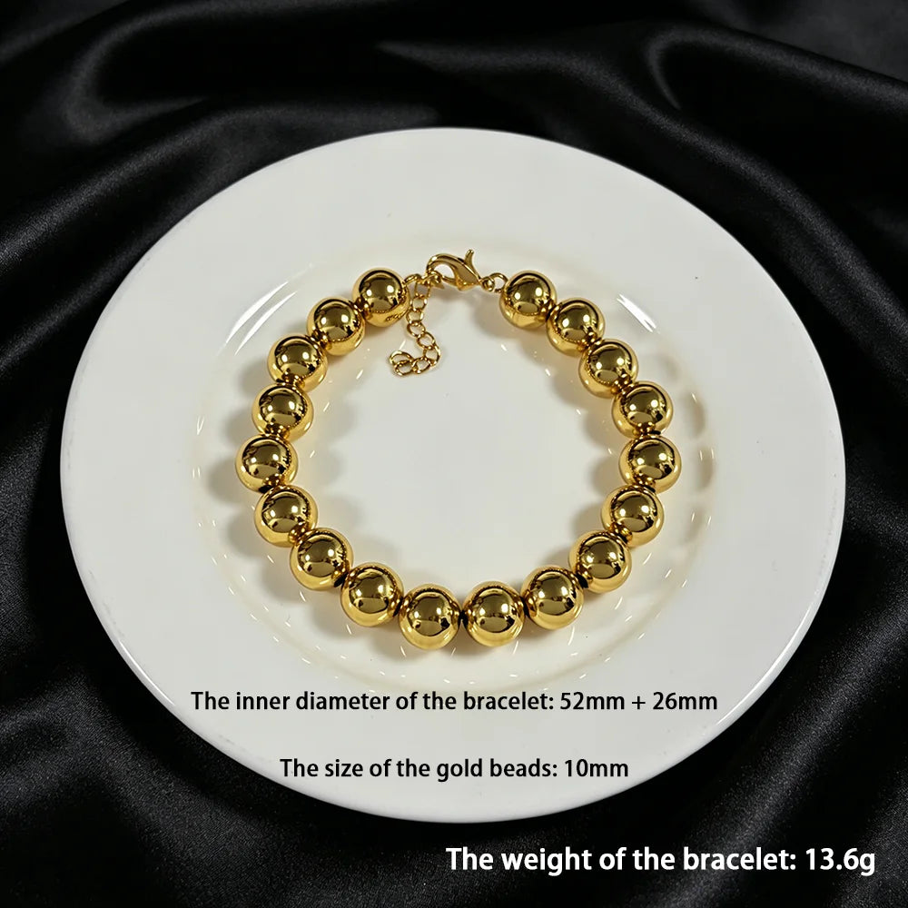 Stainless Steel Beads Bracelets Woman Gold Plated Beaded Bracelet Waterproof Jewelry Daily Wear Party Holiday Jewelry Gifts