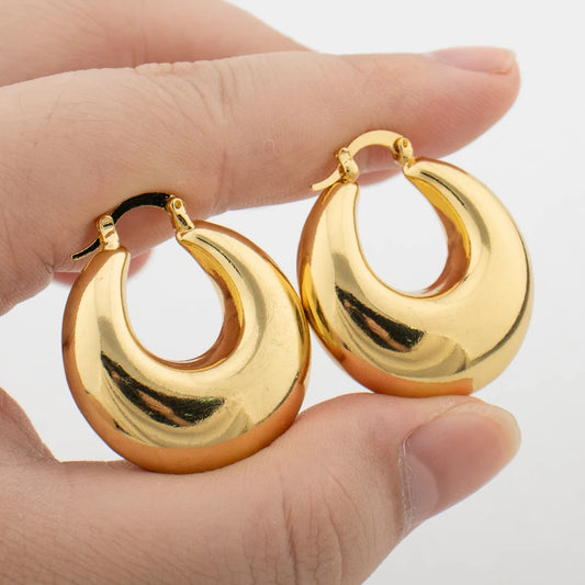 Round Thick Hoop Earrings for Women 25/30mm Smooth Ear Buckle Copper Piercing Earings Daily Wear Birthday Gifts Fashion Jewelry