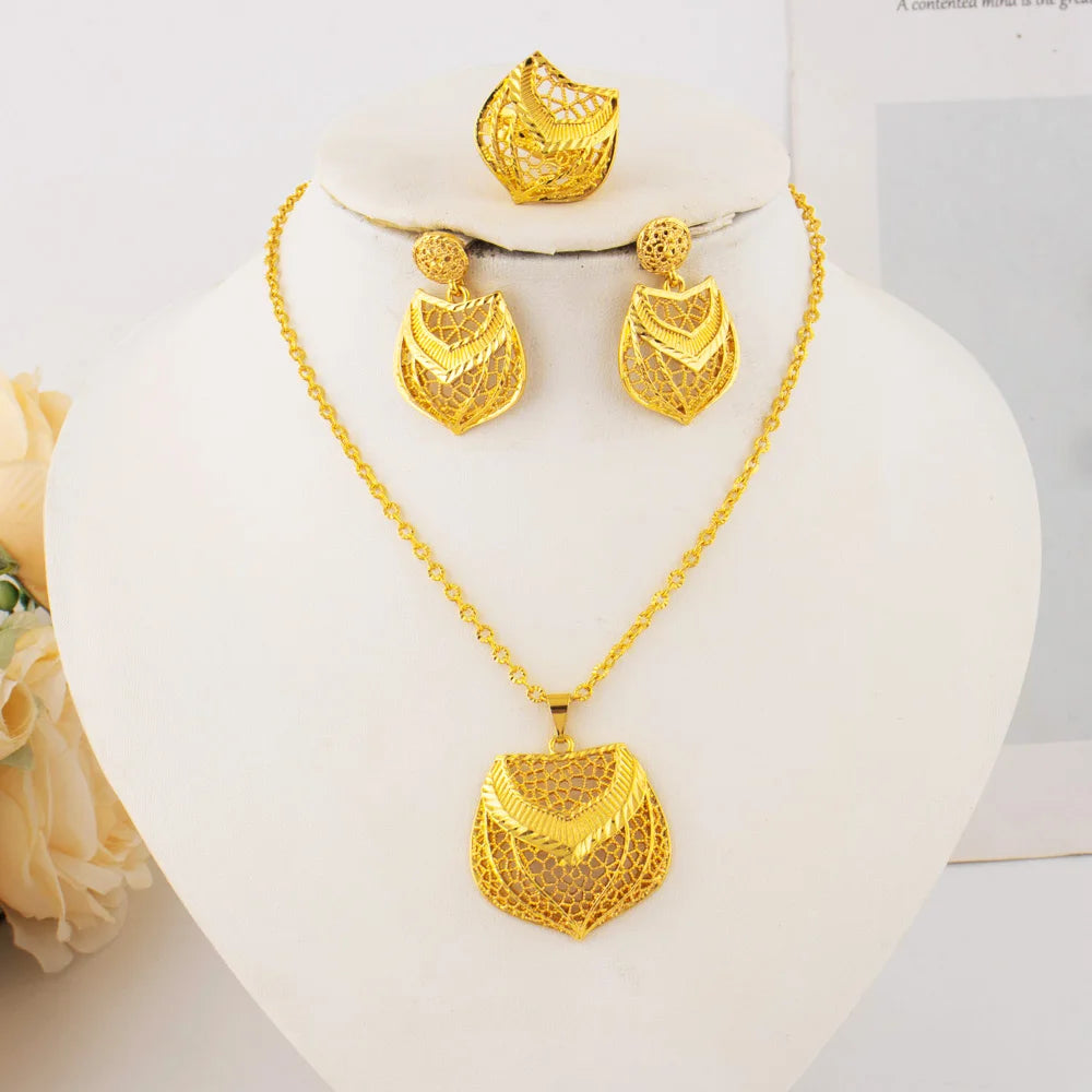 Dubai Gold-Plated Bridal Jewelry Set for Women – Indian Costume Necklace Earrings, Nigerian Wedding Party Gift, Luxury Statemen