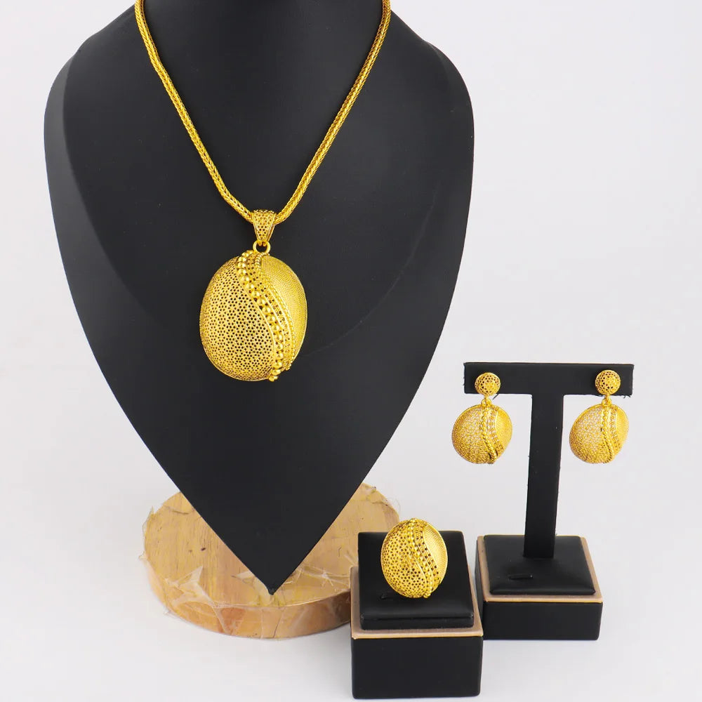 Conjunto de 3 joyas vintage de estilo etíope, colgante con forma de huevo de dragón, collar, pendientes místicos de Dubái, anillo para fiesta, regalo de Pascua.