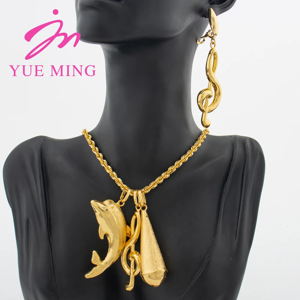 YM Jewelry Sets for Women Charm Chain 40CM Pharaoh Pepper Pendant Mermaid Earrings Banquet Gifts Personality Necklace Jewellery