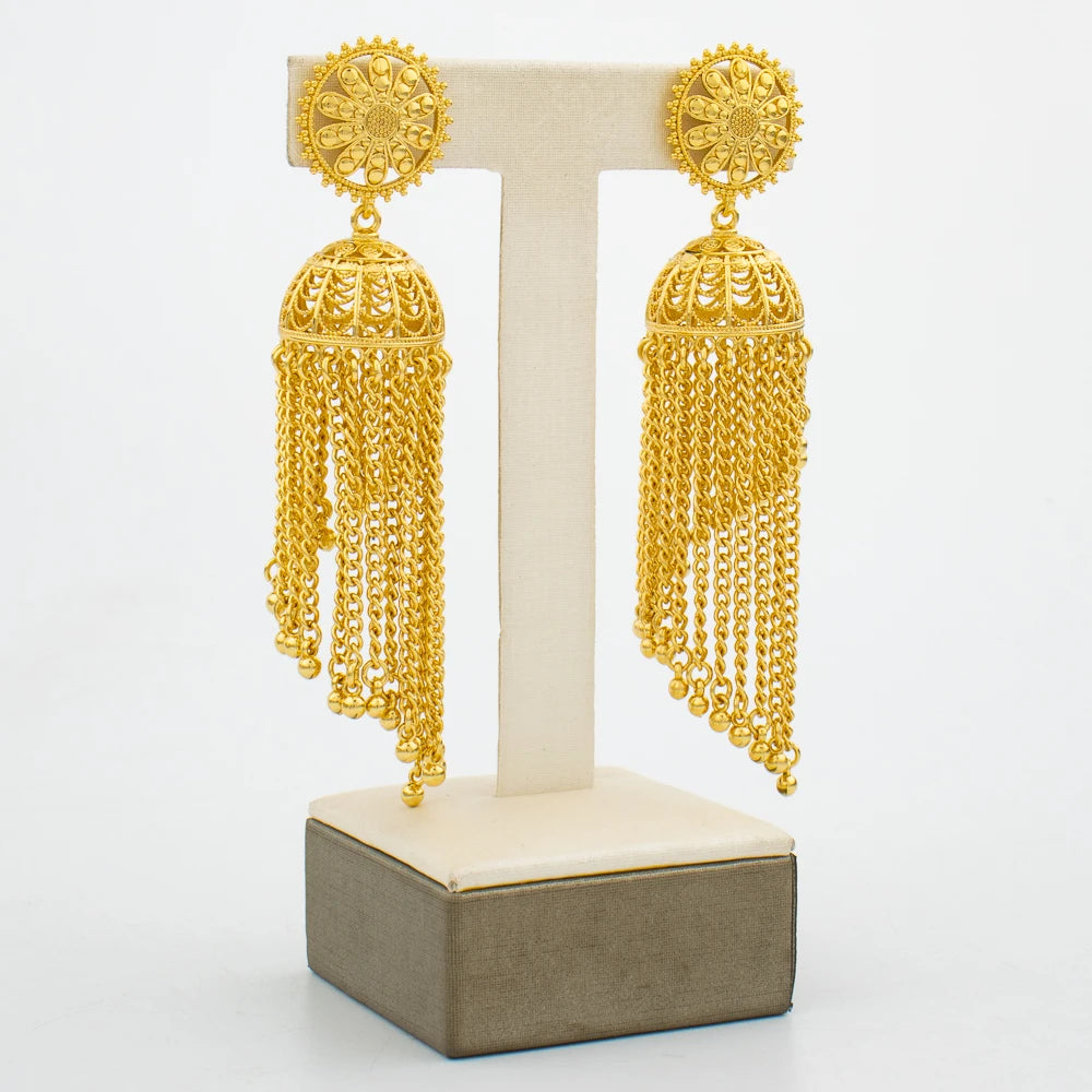 Hoop Earrings for Women 3D Design Tassel Drop Earrings 18k Gold Color Dubai African Party Earrings Accessory for Weddings Gifts