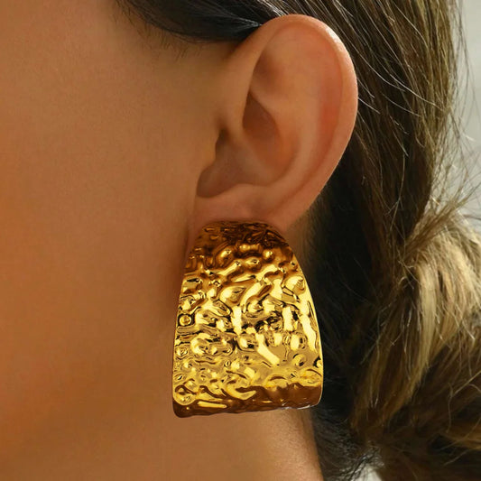 Stainless Steel Gold Color Wrinkle Texture Earrings Vintage C Shape Earring Femme Vintage Jewelry
