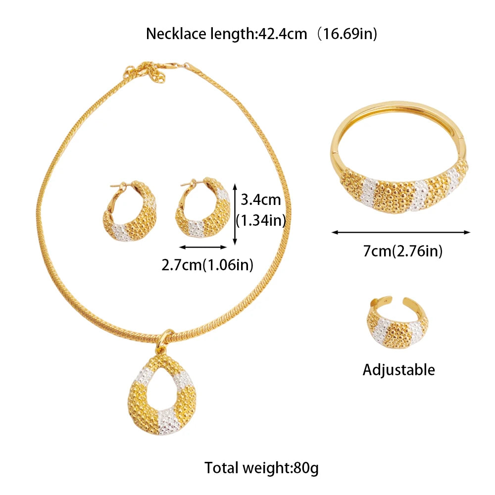 Africa Fashion Gold Plated Bangle Ring Earrings Necklace for Women Arab Multiple Beads Design Wedding Party Easter Jewelry Gift