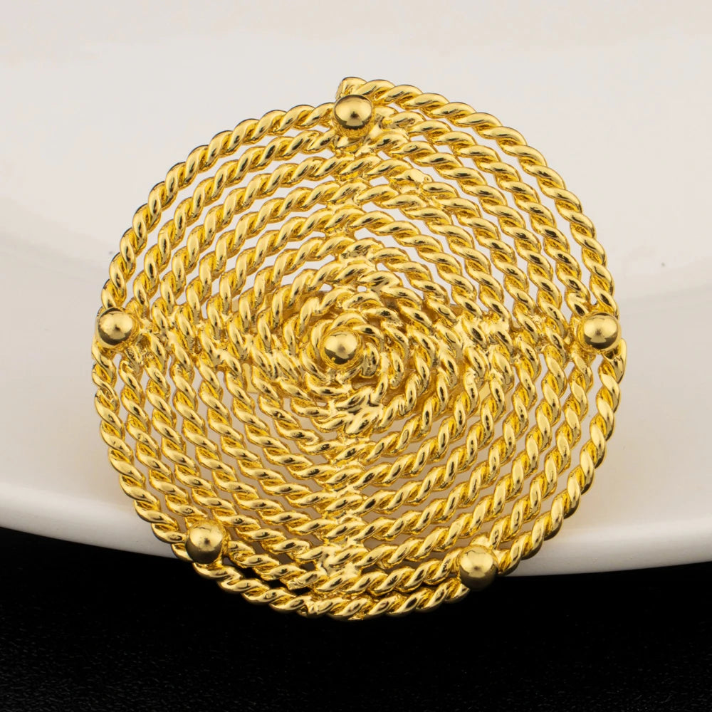 Exaggerated Gold Color Round Earrings Necklace America Larger Bangle Ring for Women Jewelry Set For Party Dressing Big promotion