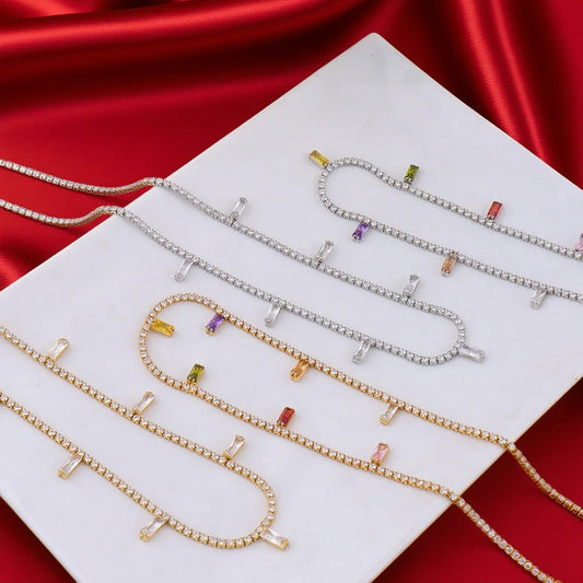 Waterproof Hypoallergenic Colorful Cubic Zirconia Stone Necklace Jewelry Set 18K Gold Plated Women's Necklace Jewelry