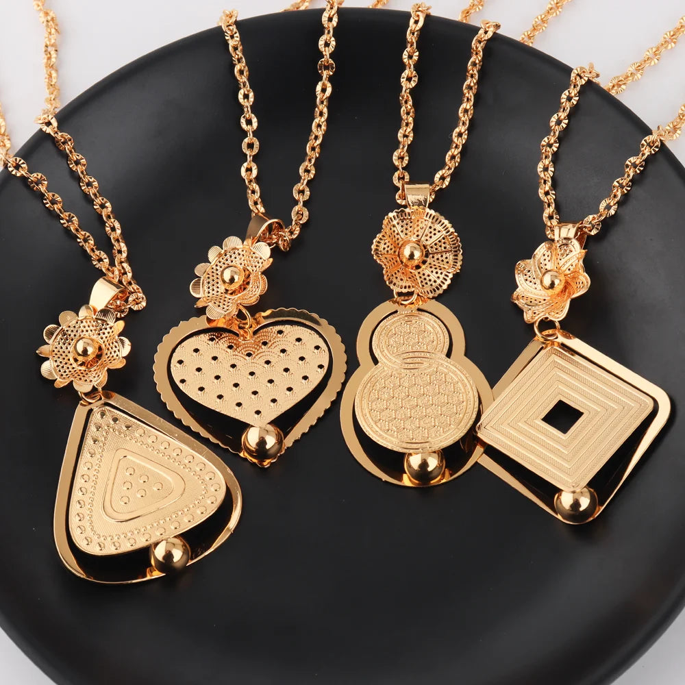 Good Luck & fortune Round Gourd Pendant Set For Women Necklace Earring Nigerian Gold Plated Jewellery Dubai Wedding Bridal Gift