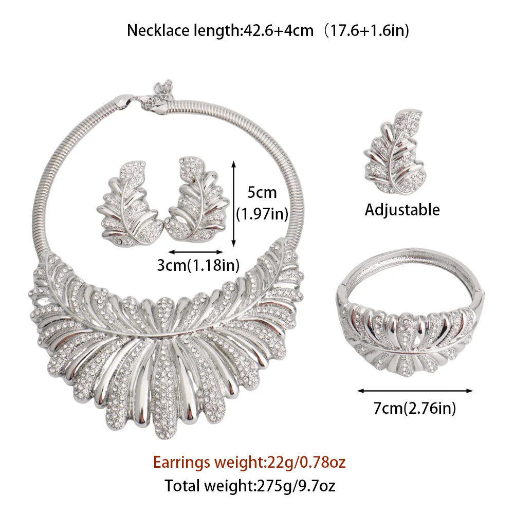 New Fashion Luxury Africa Dubai Necklace Earrings Ring Bangle For Women Zircon Jewelry Sets For Bridal Party Wedding Full