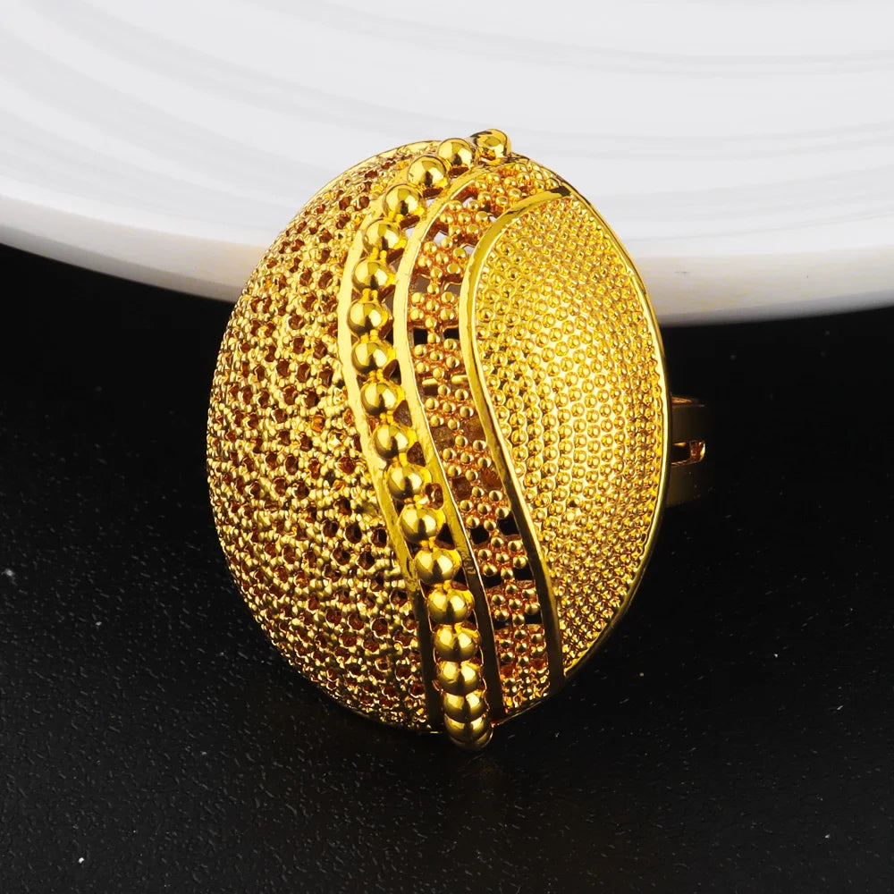 Luxury Shining Gold Color Necklace Earrings Ring Set for Women Round Water Drop Shape Jewelry Gift Party Wedding Banquet