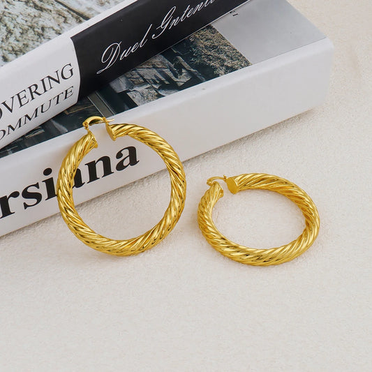 Vintage Twisted Hoop Earrings 6CM African Big Earrings for Women Gold Plated Stainless Steel Party Jewelry Accessories