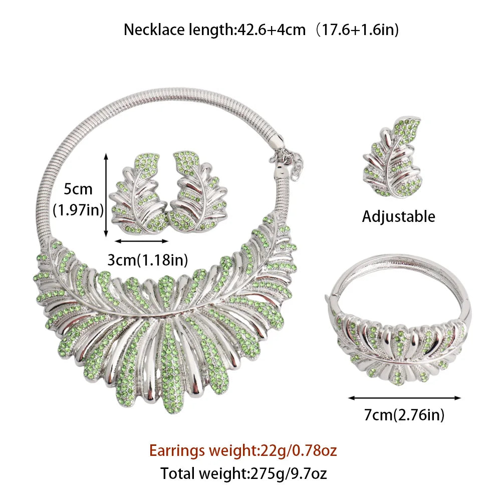New Fashion Luxury Africa Dubai Necklace Earrings Ring Bangle For Women Zircon Jewelry Sets For Bridal Party Wedding Full
