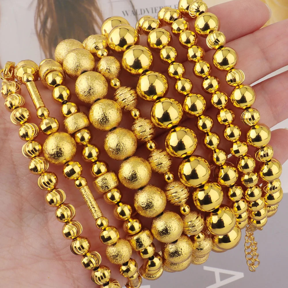 Gold Color Women Dubai Bangle Ghana Fashion Bead Chain Bracelet Waterproof Jewelry Noble Female Accessories Party Easter Gift